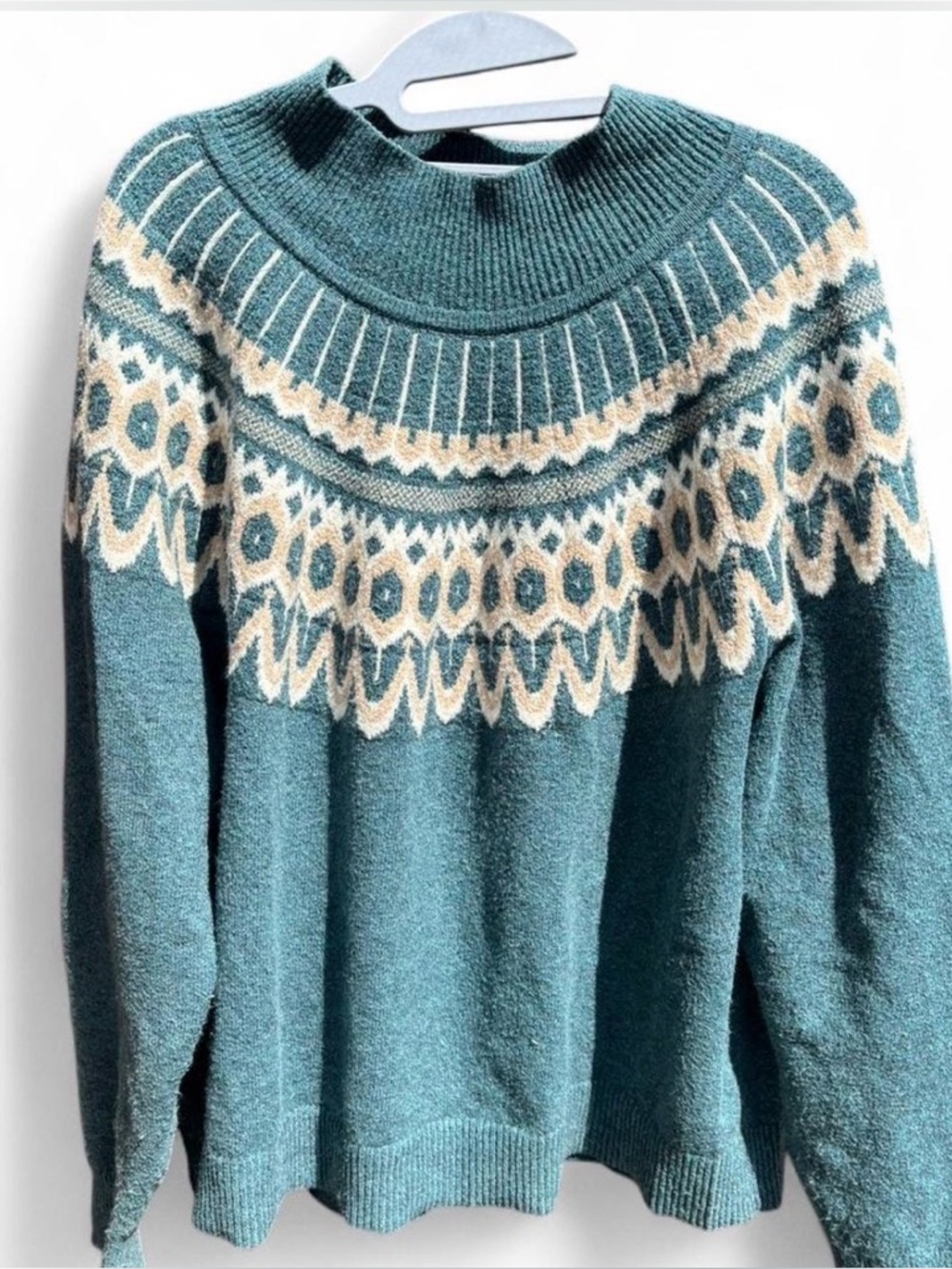 Teal Fair Isle Yoke Sweater | Nordic Knit | Women’s S/M